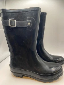 western chief gloss black rainboots girls size 13 polka dots inside - Picture 1 of 7