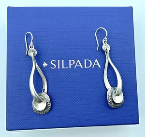 Silpada Sterling Oxidized, Brushed, Long Drop Twist Disk Dangling Earrings W1981 - Picture 1 of 6