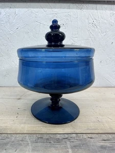 Vintage Kobaltblau Fenton bedeckt Süßigkeiten Oblate Kompott Fuß Apotheker Glas - Bild 1 von 9
