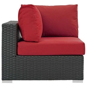 Modway Sojourn Aluminum Fabric and Rattan Patio Corner Sofa Chair in Canvas/Red - Picture 1 of 4
