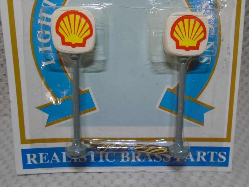 Model Power 704 HO SCALE 2 brass  LIGHTED SHELL GAS STATION SIGNS NEW IN PACKAGE - Image 1 of 2