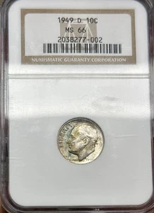 Toned 1949-D Roosevelt Dime NGC MS66  - Picture 1 of 2