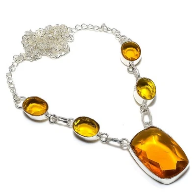 Citrino Pietra Preziosa Fatta A Mano Argento Sterling 925 Gioielli Collana - Immagine 1 di 4