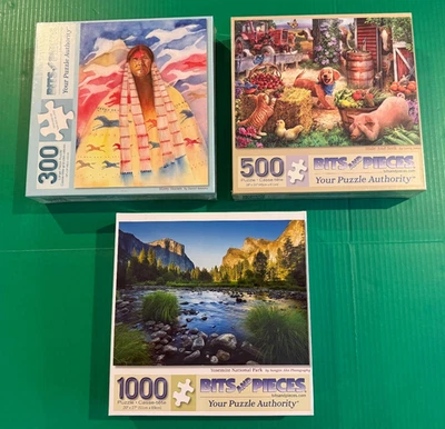 3 Bits & Pieces Jigsaw Puzzles Indian Chief Farm Barnyard Animals Yosemite Park - Image 1 of 4