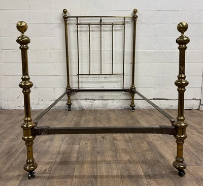 Antique Twin Size French Style Brass and Iron Cannonball Bed - Image 1 of 4