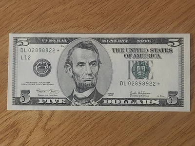 2003 $5 "STAR NOTE" UNC/GEM SAN FRANCISCO D02898922* 3 OF 3 CONS SERIAL NUMBERS - Image 1 of 4