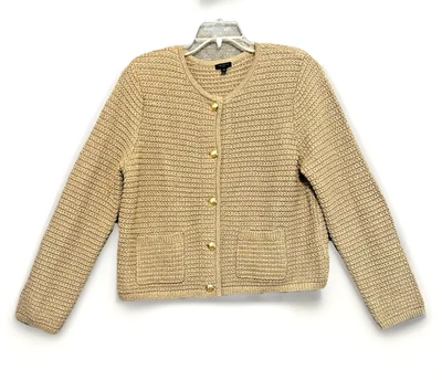 Talbots Cardigan Gold Metallic Knit Petite XL Mid Weight XLP Classic Old Money - Image 1 of 4