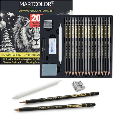 Drawing Sketching Pencil Set 20 Pieces Graphite Pencils 14B 4H Charcoal Sticks - Image 1 of 4