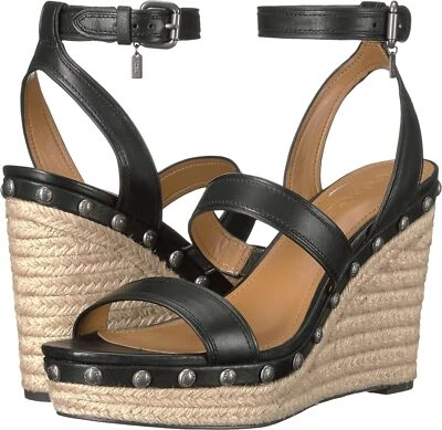 Sandalia de cuña alta negra COACH Darcy para mujer, talla: 11 M Foto 1 de 3