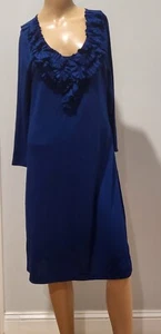 NWT Design History Royal Blue Tshirt Dress, Ruffled Floral Neckline, Size L - Picture 1 of 9