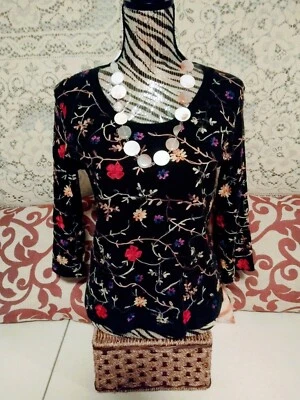 Top bordado vintage Austin Reed para mujer talla M colorido flores detallado Foto 1 de 4