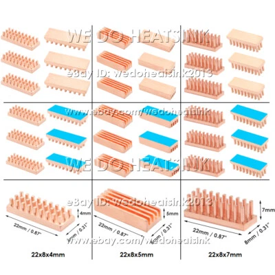 22x8x4mm 22x8x5mm 22x8x7mm Reinkupfer Kühlkörper ohne oder mit Thermoband - Bild 1 von 4