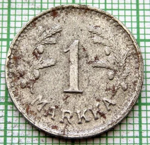 FINLAND 1951 H 1 MARKKA, IRON Coat of Arms km# 30b yes we do combine postage - Picture 1 of 6