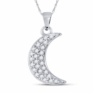 10kt White Gold Womens Round Diamond Crescent Moon Fashion Pendant 1/8 Cttw - Picture 1 of 1