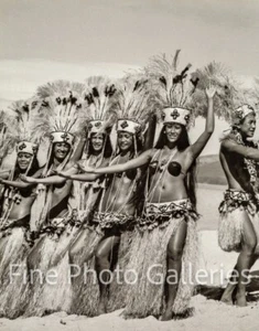 1940s Vintage TAHITI Female Dancers ADOLPHE SYLVAIN Island Skirt Photo on 16x20 - Picture 1 of 1