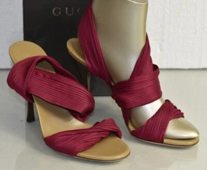 $975 NEW in BOX GUCCI Mules Slides Sandals Cranberry Red Beige Shoes 7.5 - Picture 1 of 7