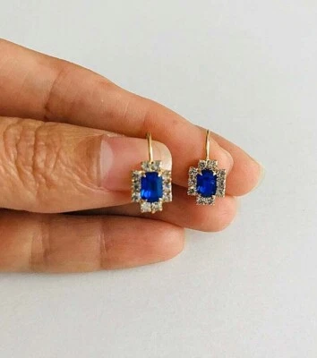 18K Gold Filled Royal Blue Cz Earrings / Aretes Azul Cz - ER124 - Image 1 of 4