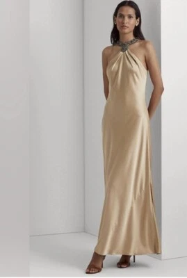 Vestido de noche Ralph Lauren para mujer con abrigo marrón con cuentas talla 2 nuevo con etiquetas 345 $ Foto 1 de 4