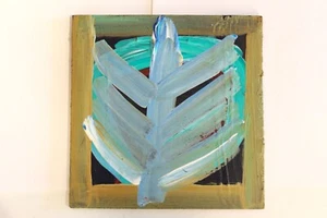 Vintage Acrylic on Board Painting Post Modern Leaf Attr Cat Balco 7x7" - Picture 1 of 4