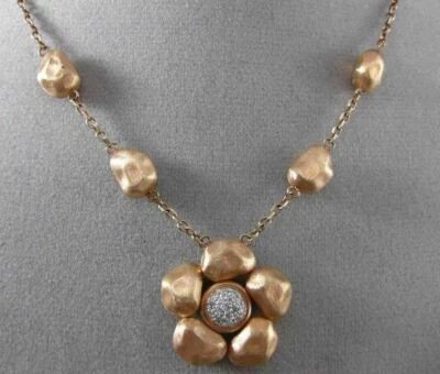 COLLAR MARTILLO FLOR 3D ARTESANAL ORO BLANCO Y ROSA 14K DIAMANTE .16CT PATRIMONIO Foto 1 de 4