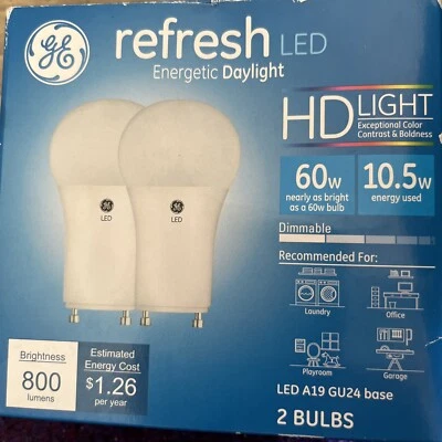 2 Units GE BULBS Refresh LED A19 GU24 HD Light 800 Lumens 60w 13 Yr Life New - Image 1 of 3