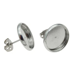 30pcs Stainless Steel Silver 10mm/12mm Bezel Tray Base Setting Ear Stud Earrings - Picture 1 of 7