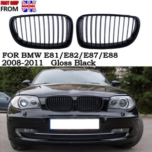 For BMW 1 SERIES E81 E82 E87 E88 LCI FRONT KIDNEY GRILLE GRILL GLOSS BLACK 08-12 - Picture 1 of 15