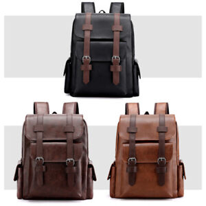 PU Leather Backpack Men Women Travel Satchel Laptop Rucksack Shoulder School Bag