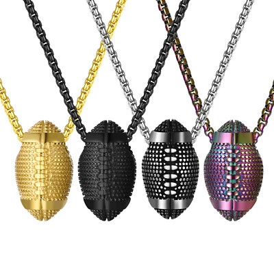 Men's Women's Rugby American Football 3D Pendant Stainless Steel Necklace Chain - Image 1 of 3