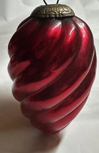Vintage Midwest Kugel rot Quecksilber Glas Wirbel Weihnachtsschmuck 6" Messing Top - Bild 1 von 9