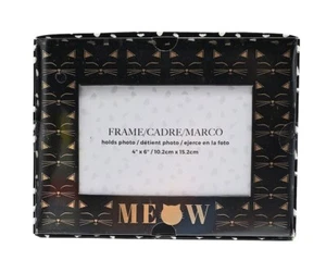 NEW MEOW Photo Frame Lady Jayne Ltd. Black Gold Cat Faces Whiskers 4 x 6 - Imagen 1 de 4