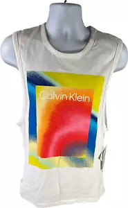 NEW Calvin Klein Mens White/Multi-Color Reimagined Pride Muscle Sleep Tank Top-S - Picture 1 of 5