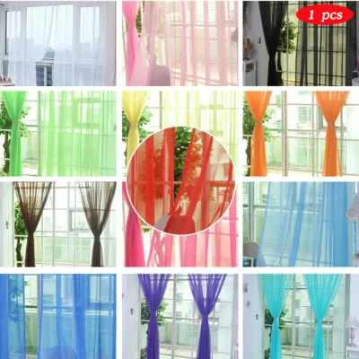 1 PCS Pure Color Tulle Door Window Curtain Drape Panel Sheer Scarf Valances i - Image 1 of 4