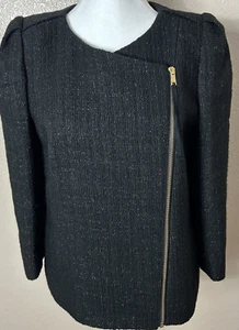 Ann Taylor Women Black Gold Metallic Thread Knit Textured Business Jacket Reg 10 - Foto 1 di 20