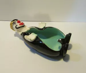 vintage Japan clown ashtray turquoise and black spaghetti texture hair - Picture 1 of 8