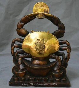 12 Zoll alte chinesische Bronze vergoldete Feng Shui Krabbe Reichtum Geld Glücksskulptur - Bild 1 von 10
