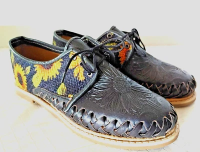 Подсолнух плоский шнурует вверх туфли выбитый сплетенный черный размер 5 Mex 7,5 США новый! #23077 - Изображение 1 из 4