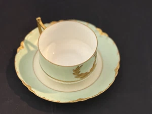 Viktorianisch/edwardianisch Bastler bemalt Haviland 1880-1920 Tasse & Untertasse grün weiß - Bild 1 von 6