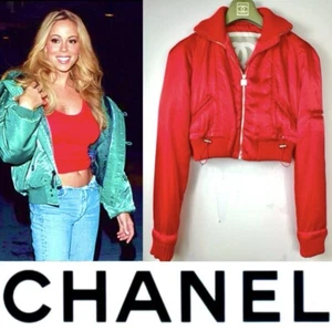 Chanel Vintage 2003 Red Sport CC Logo Bomber Jacket 38 40 42 6 8 10 Coat Vtg M L - Picture 1 of 24