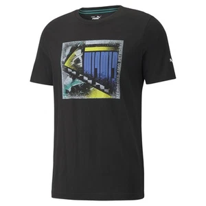 PUMA Mapf1 Graphic Crew Neck Short Sleeve T-Shirt Mens Black Casual Tops 5318840 - Picture 1 of 2
