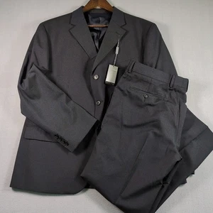 Geoffrey Beene Mens Black Classic Fit 2 Piece Suit Pinstripe 44S 38W - Picture 1 of 10