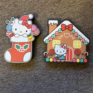 Sanrio Hello Kitty In Stocking And Gingerbread House Wooden Wall Plaques - Picture 1 of 4