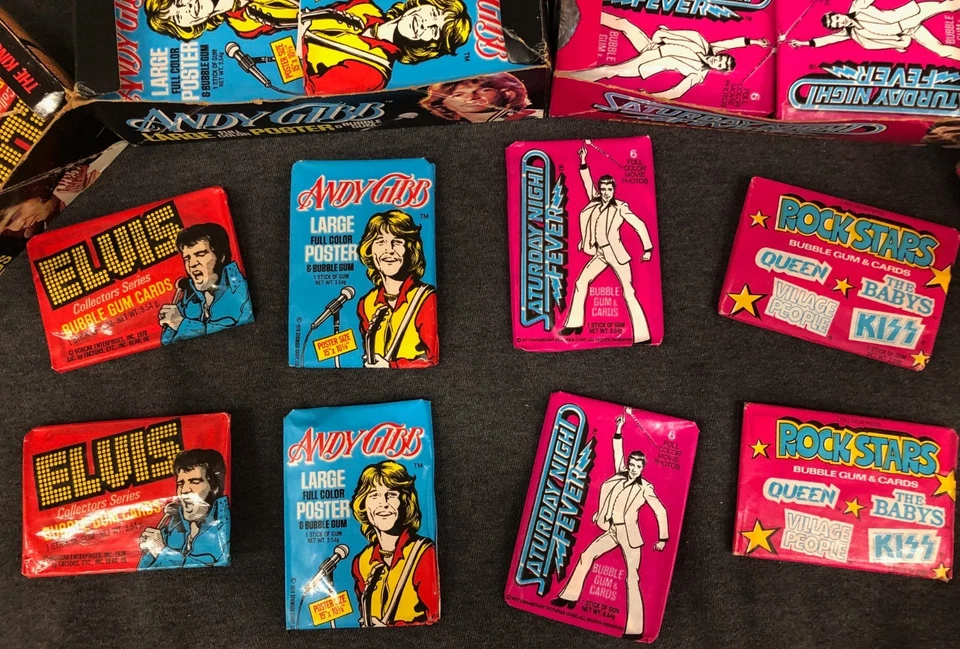 Lote de 8 tarjetas coleccionables Donruss películas musicales años 70 paquete de cera sellado.  ¡Impresionante oferta! Foto 1 de 1