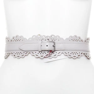ALAIA light grey leather laser cut details silver buckle scallop belt 65cm - Picture 1 of 8