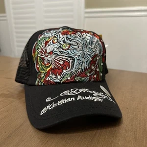 Ed Hardy Mütze Kappe Druckknopflasche Netz Trucker Tiger Tattoo bestickt Grafik Herren - Bild 1 von 8