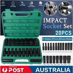 20PCS 8-32mm Impact Socket Set 1/2" Metric Imperial Tool Drive Air Garage Deep - Picture 1 of 11