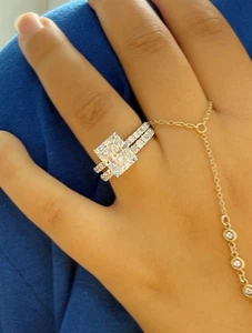 STRAHLENDER MOISSANIT VERLOBUNGSRING UND BAND INNENHALO 14K WEISSGOLD 5,20CTW - Bild 1 von 12