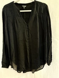 Lucky Brand Black Sheer Button Front Blouse Women’s M Boho Chic Fall Layering - Picture 1 of 8
