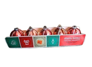 Shiny Brite Ornaments 5 Vintage 60er Jahre gestreift rosa-ish rot 2,5" orig Sleeve Box 1965 - Bild 1 von 24