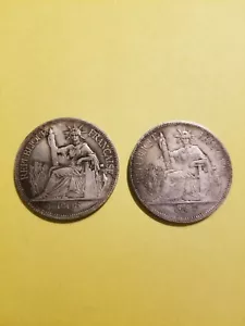 1908 REPUBLIQUE FRANCAISE INDO CHINE TITRE 0 900 POIDS 27 GR.- SILVER - 2 LOT - Picture 1 of 14